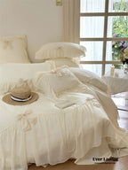 Ribbon Bow Airy Lace Bedding Set / Blue Ever Lasting