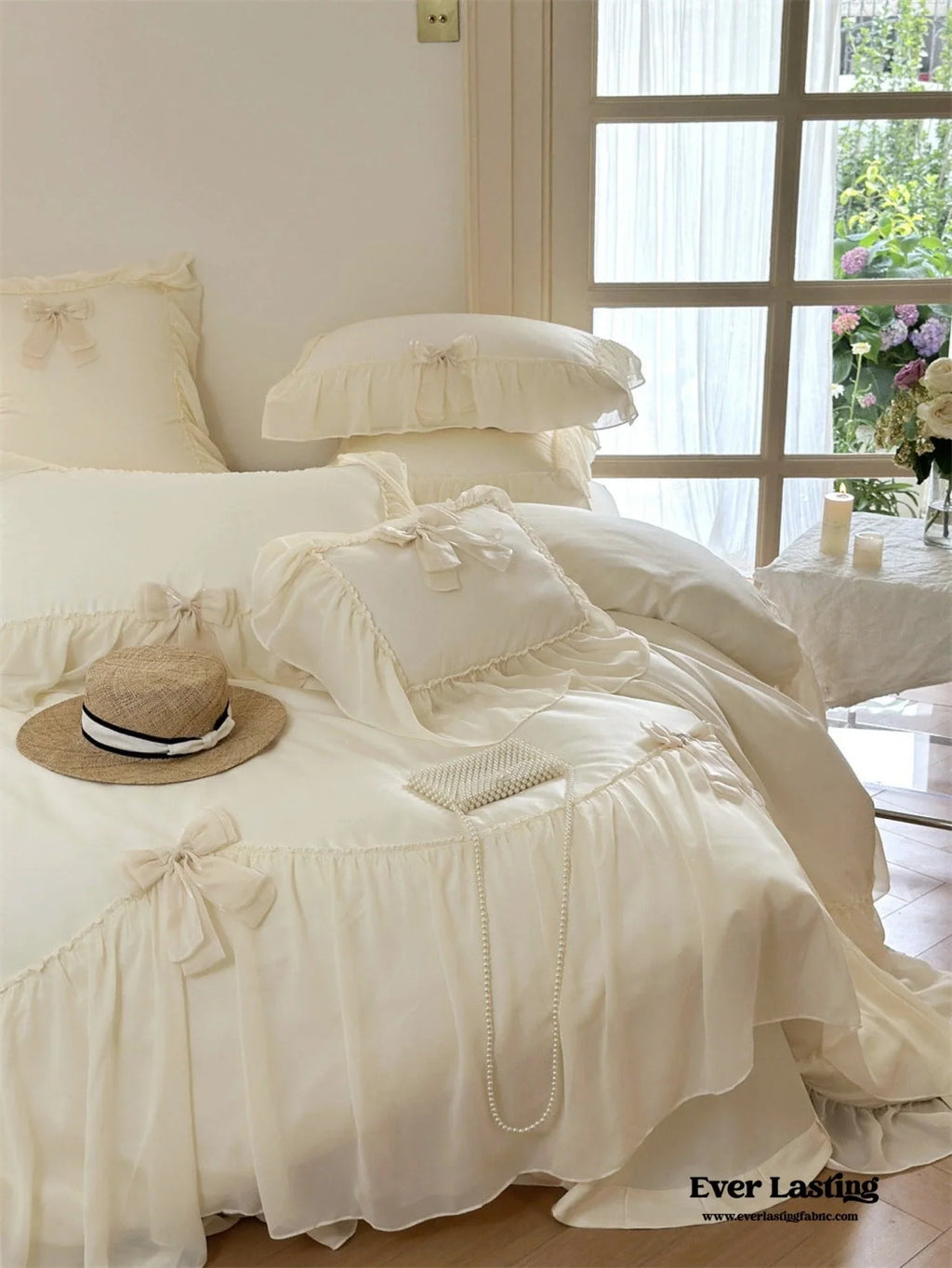 Ribbon Bow Airy Lace Bedding Set / Blue