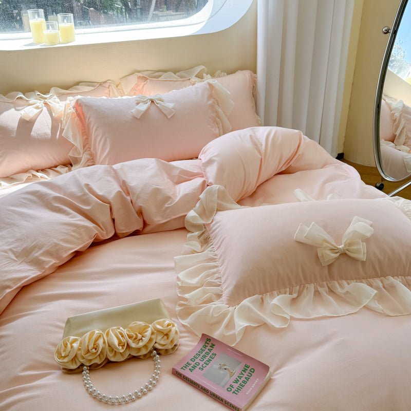 Ribbon Bow Airy Lace Bedding Set / Blue Ever Lasting