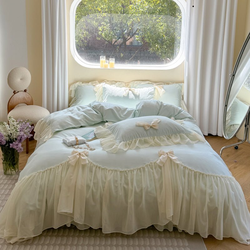 Ribbon Bow Airy Lace Bedding Set / Blue Ever Lasting
