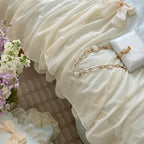 Ribbon Bow Airy Lace Bedding Set / Blue