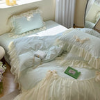 Ribbon Bow Airy Lace Bedding Set / Blue Ever Lasting