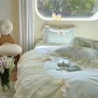 Ribbon Bow Airy Lace Bedding Set / Blue Ever Lasting
