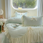 Ribbon Bow Airy Lace Bedding Set / Blue Ever Lasting