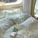 Ribbon Bow Airy Lace Bedding Set / Blue Ever Lasting