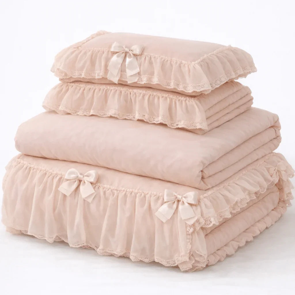 Ribbon Bow Airy Lace Bedding Set / Blue