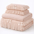 Ribbon Bow Airy Lace Bedding Set / Blue