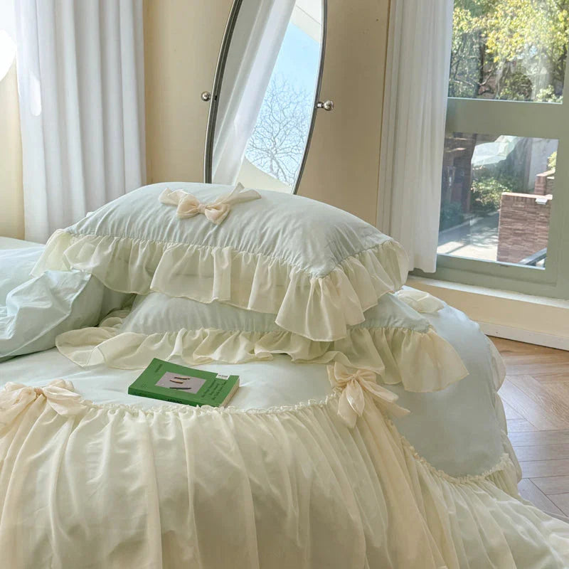 Ribbon Bow Airy Lace Bedding Set / Blue Ever Lasting