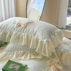 Ribbon Bow Airy Lace Bedding Set / Blue Ever Lasting
