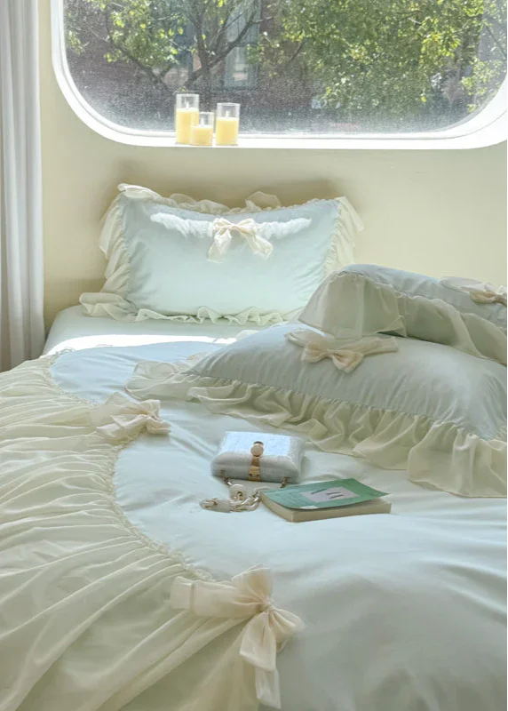 Ribbon Bow Airy Lace Bedding Set / Blue Ever Lasting