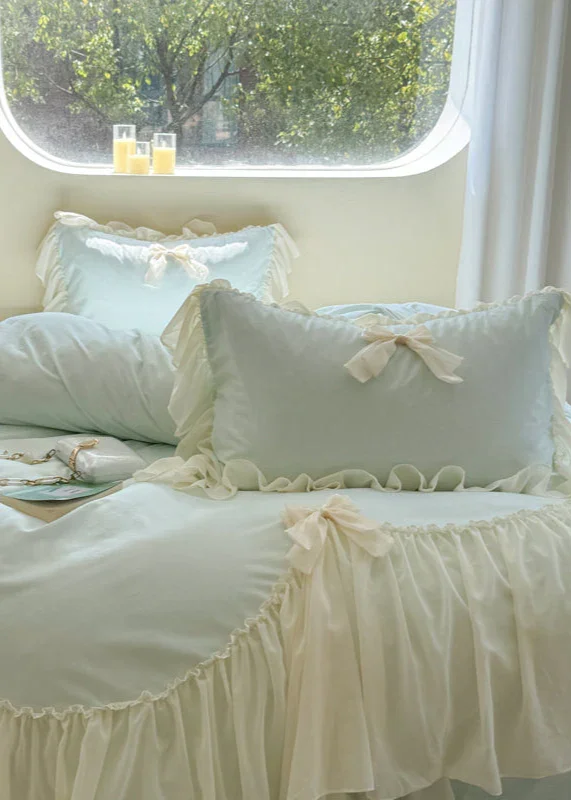 Ribbon Bow Airy Lace Bedding Set / Blue Ever Lasting