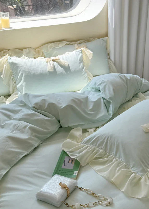 Ribbon Bow Airy Lace Bedding Set / Blue Ever Lasting