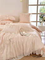 Ribbon Bow Airy Lace Bedding Set / Blue Ever Lasting