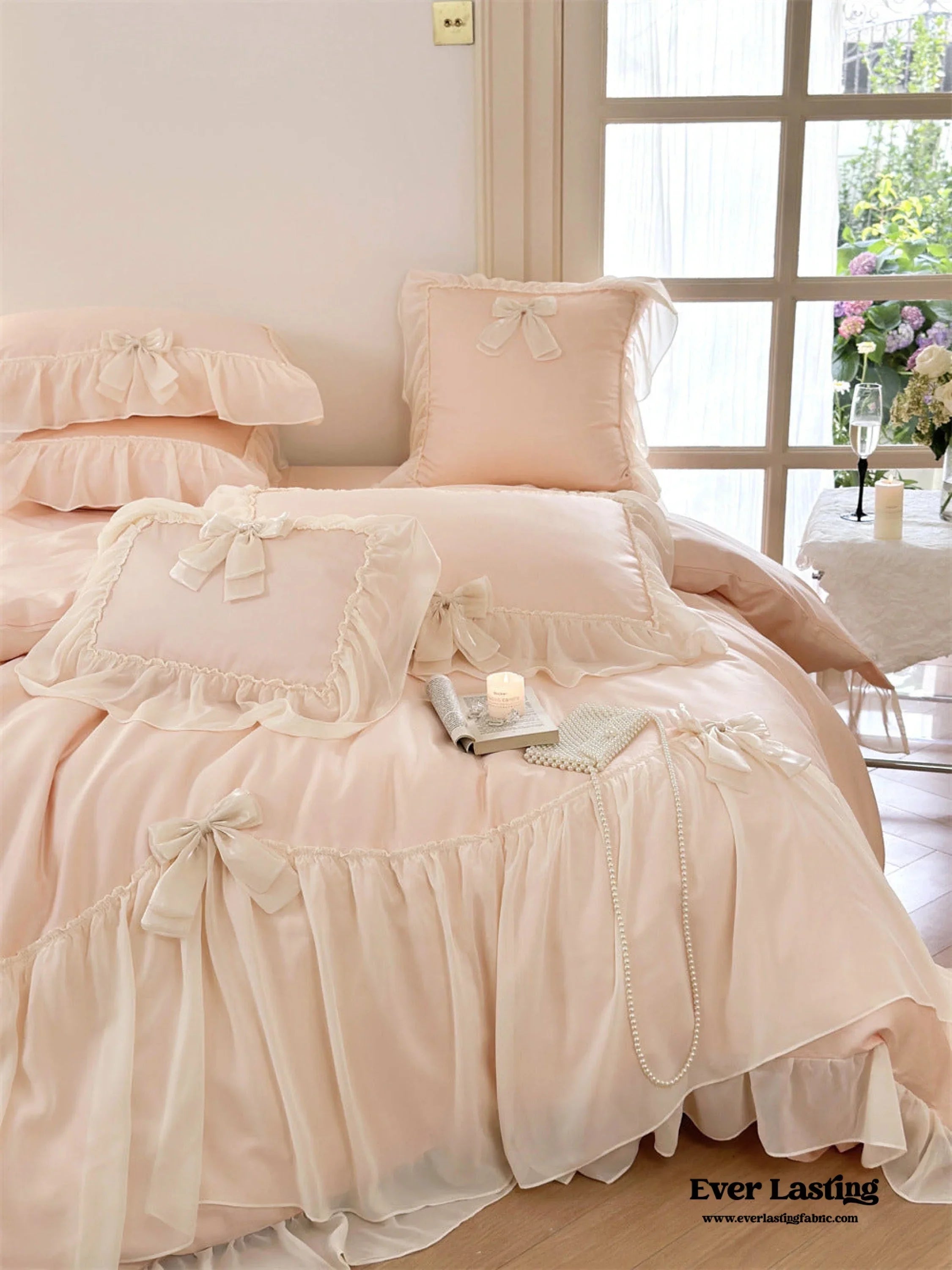 Ribbon Bow Airy Lace Bedding Set / Blue Ever Lasting