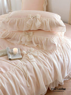 Ribbon Bow Airy Lace Bedding Set / Blue Ever Lasting