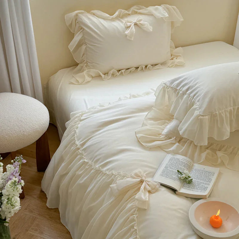 Ribbon Bow Airy Lace Bedding Set / Blue Ever Lasting