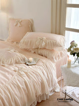 Ribbon Bow Airy Lace Bedding Set / Cream White Ever Lasting