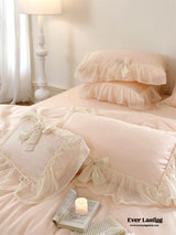 Ribbon Bow Airy Lace Bedding Set / Cream White Ever Lasting