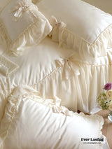 Ribbon Bow Airy Lace Bedding Set / Cream White Ever Lasting