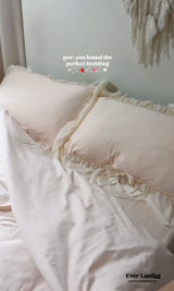 Ribbon Bow Airy Lace Bedding Set / Cream White Ever Lasting