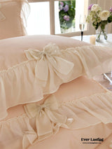 Ribbon Bow Airy Lace Bedding Set / Cream White Ever Lasting