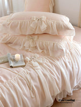 Ribbon Bow Airy Lace Bedding Set / Cream White Ever Lasting
