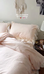 Ribbon Bow Airy Lace Bedding Set / Cream White Ever Lasting