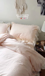 Ribbon Bow Airy Lace Bedding Set / Cream White Ever Lasting