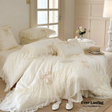 Ribbon Bow Airy Lace Bedding Set / Cream White Ever Lasting