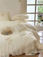 Ribbon Bow Airy Lace Bedding Set / Cream White Ever Lasting