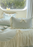 Ribbon Bow Airy Lace Bedding Set / Cream White Ever Lasting