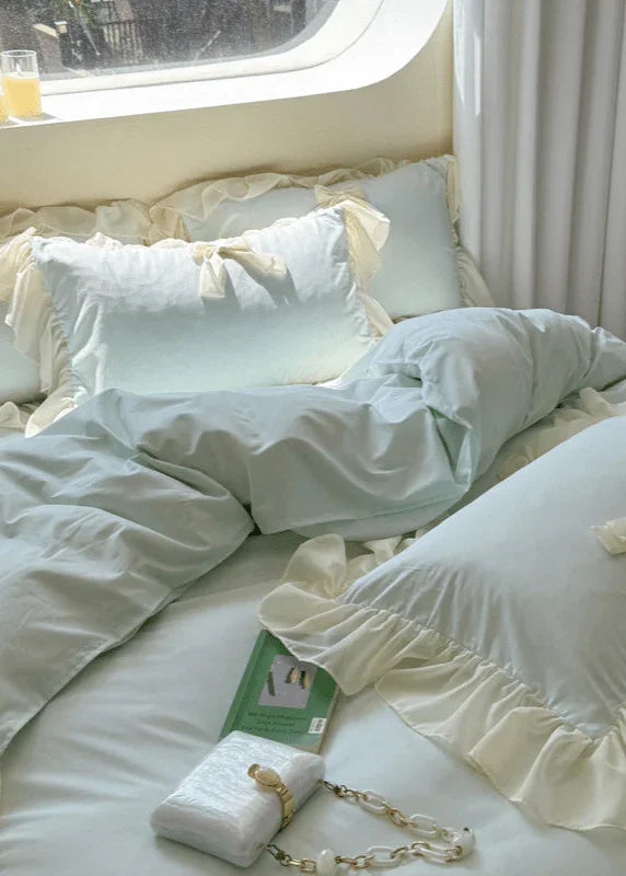 Ribbon Bow Airy Lace Bedding Set / Cream White Ever Lasting