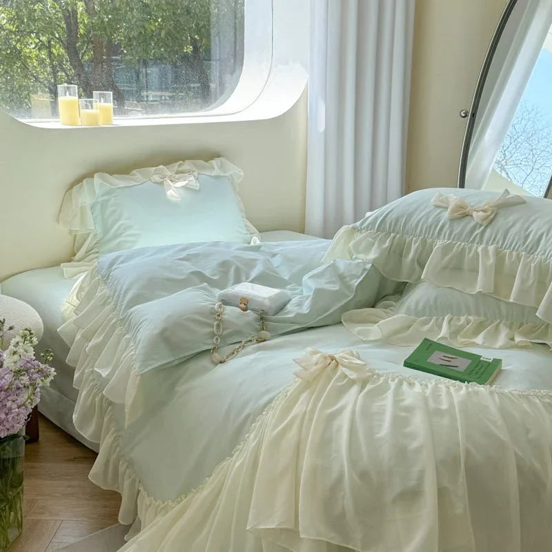Ribbon Bow Airy Lace Bedding Set / Cream White Ever Lasting