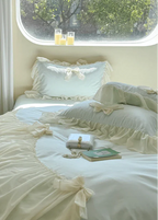 Ribbon Bow Airy Lace Bedding Set / Cream White Ever Lasting