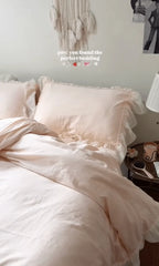 Ribbon Bow Airy Lace Bedding Set / Cream White Ever Lasting