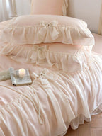 Ribbon Bow Airy Lace Bedding Set / Cream White Ever Lasting