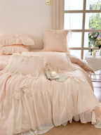 Ribbon Bow Airy Lace Bedding Set / Cream White Ever Lasting