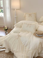 Ribbon Bow Airy Lace Bedding Set / Cream White Ever Lasting