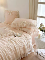 Ribbon Bow Airy Lace Bedding Set / Cream White Ever Lasting