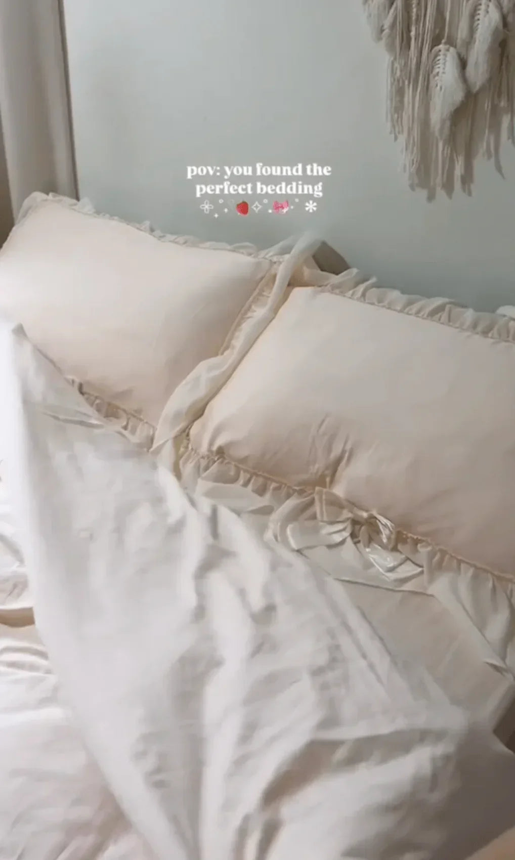 Ribbon Bow Airy Lace Bedding Set / Cream White Ever Lasting