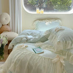 Ribbon Bow Airy Lace Bedding Set / Cream White Ever Lasting