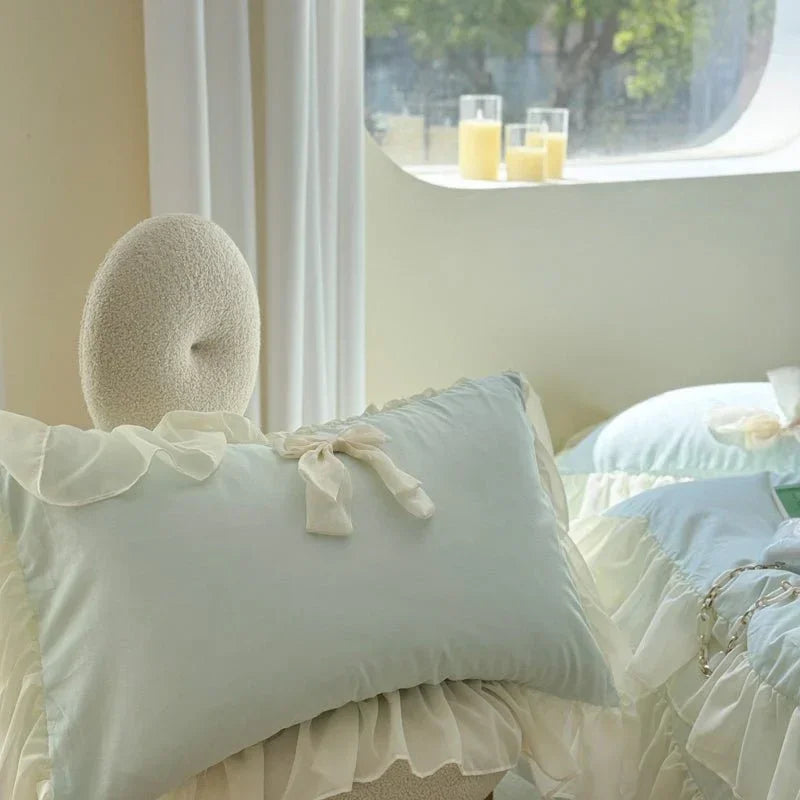 Ribbon Bow Airy Lace Bedding Set / Cream White Ever Lasting