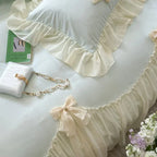 Ribbon Bow Airy Lace Bedding Set / Cream White Ever Lasting