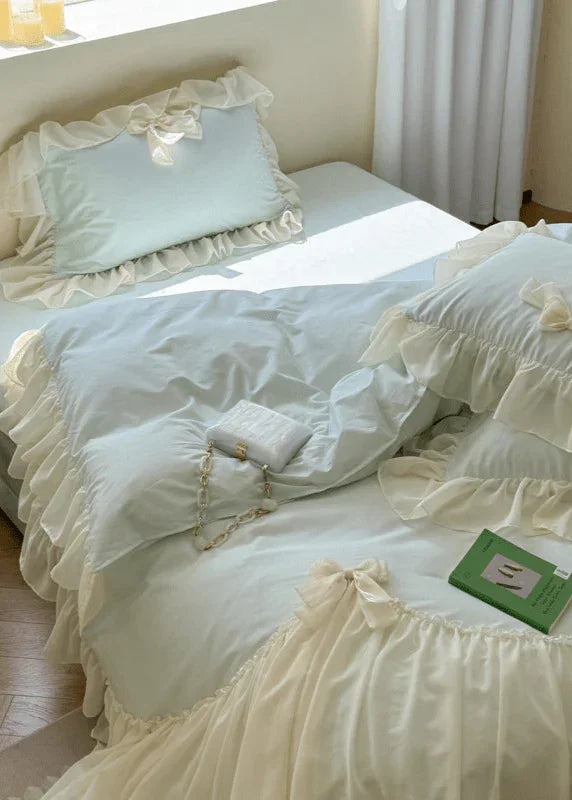 Ribbon Bow Airy Lace Bedding Set / Cream White Ever Lasting