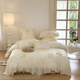 Ribbon Bow Airy Lace Bedding Set / Cream White Ever Lasting