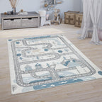 Road Traffic Kids Rug with Forest Animals and Sea Play Mat in muted Cream RugYourHome