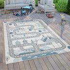 Road Traffic Kids Rug with Forest Animals and Sea Play Mat in muted Cream RugYourHome