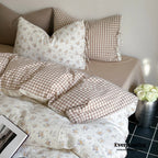 Rosalie Floral Lace Gingham Bedding Set / Pink Ever Lasting
