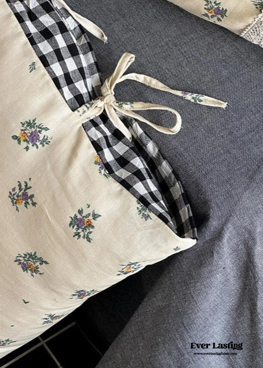 Rosalie Floral Lace Gingham Bedding Set / Pink Ever Lasting