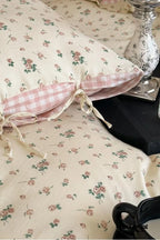 Rosalie Floral Lace Gingham Bedding Set / Pink Ever Lasting